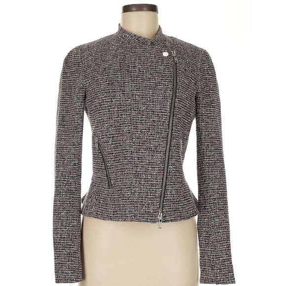 Theory - Kinde - Tweed Asymmetrical Front-Zip Moto Jacket - Size 2 - Picture 3 of 12